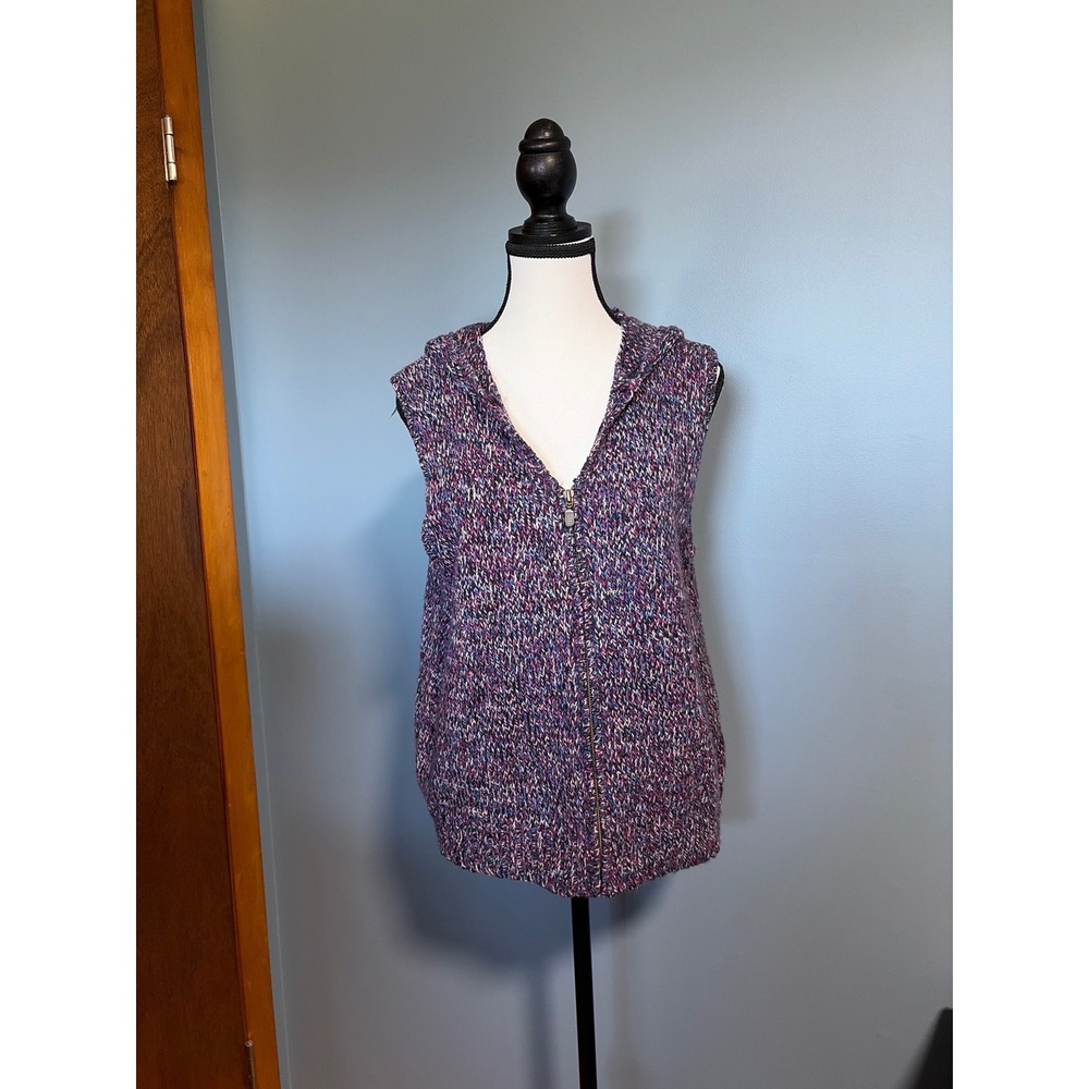 Christopher & Banks Womens Medium Purple Space Dye Full Zip Hooded Sweater Vest